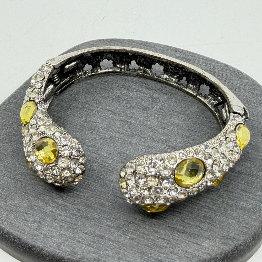 Statement Rhinestone Hinged Cuff Bracelet Yellow Crystal Boho Festival Glitz